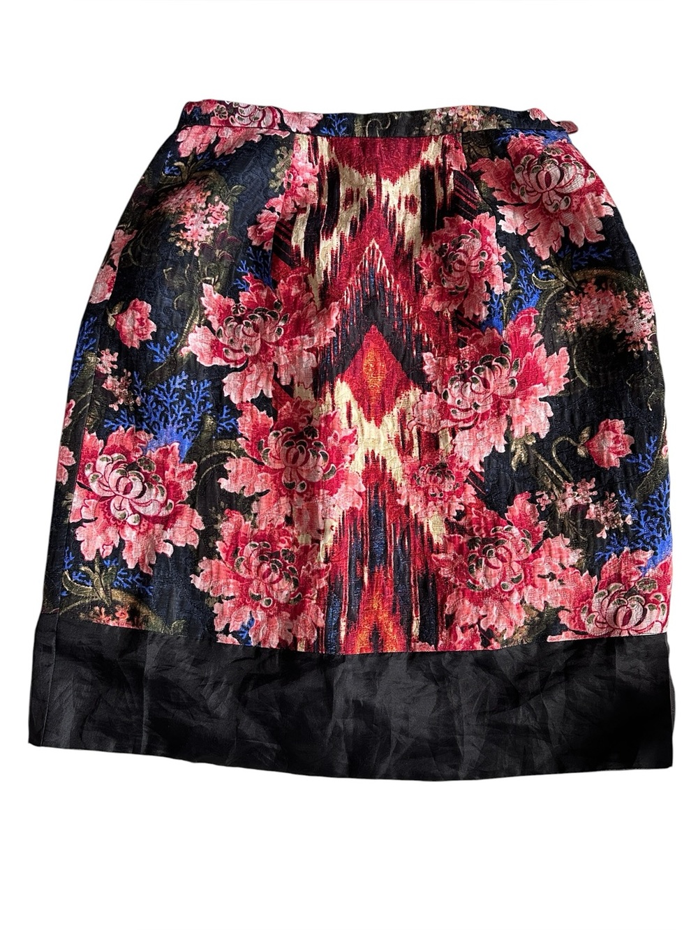Oscar de la Renta F13 Baroque Floral Ikat Jacquard Pencil Skirt/sheer hem